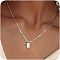 304 Stainless Steel Box Chain Necklaces, 201 Stainless Steel Rectangle Initial Pendant Necklaces for Women, Stainless Steel Color, Letter C, 15.75 inch(40cm)