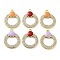 Brass Micro Pave Clear Cubic Zirconia Pendants, with Enamel, Real 18K Gold Plated, Round Ring Charms, Mixed Color, 22.5x18x3.5mm, Hole: 1.8mm