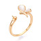 Butterfly Brass Shell Cuff Ring Settings, for Half Drilled Beads, Cadmium Free & Nickel Free & Lead Free, Real 18K Gold Plated, Pin: 0.8~1mm, 12.5mm, US Size 6 3/4(17.1mm)