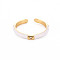 Brass Enamel Cuff Rings, Open Rings, with Clear Cubic Zirconia, Nickel Free, Golden, White, US Size 8(18.1mm)