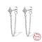 Cubic Zirconia Star with Tassel Dangle Stud Earrings for Women, Rhodium Plated 925 Sterling Silver Jewelry, Platinum, 27mm