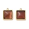 304 Stainless Steel Charms, with Cat Eye, Saqure Charms, Real 14K Gold Plated, Sienna, 14.5x12x5mm, Hole: 1.5mm