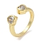 Rack Plating Brass Micro Pave Cubic Zirconia Cuff Finger Rings for Women, Cadmium Free & Lead Free, Long-Lasting Plated, Real 18K Gold Plated, Heart, 6mm, Inner Diameter: 17.5mm