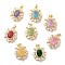 Rack Plating Brass & Crushed Ice Cut Cubic Zirconia Pendants, with Glass Rhinestone, Flower Charm, Real 14K Gold Plated, Long-Lasting Plated, Cadmium Free & Lead Free, Mixed Color, 32x26.5x10mm, Hole: 5.5x3.5mm