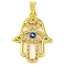 Brass Micro Pave Clear Cubic Zirconia Pendants, Cadmium Free & Lead Free, with Enamel, Long-Lasting Plated, Hamsa Hand with Evil Eye, Real 18K Gold Plated, 23x17x2mm, Hole: 4x5mm