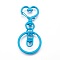 Iron Heart Split Key Rings, Keychain Clasp Findings, Lead Free & Nickel Free, Deep Sky Blue, 68x30x6mm