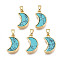 Real 18K Gold Plated Brass Pendants, with Synthetic Turquoise Cabochons, Cadmium Free & Nickel Free & Lead Free, Moon, Turquoise, 15.5x10x3mm, Hole: 2.5x5mm