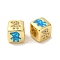 Rack Plating Brass Micro Pave Cubic Zirconia Beads, with Synthetic Opal, Cadmium Free & Lead Free, Long-Lasting Plated, Real 18K Gold Plated, Square, Large Hole Beads, European, Cube, 10x9.5x10mm, Hole: 5mm