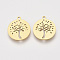 201 Stainless Steel Pendants, Laser Cut Pendants, Flat Round with Tree, Golden, 17x15x1mm, Hole: 1.4mm
