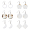 6 Pairs 6 Style Natural Shell Geometry Dangle Earrings, Alloy Earrings for Women, Rhombus & Ring & Moon & Flower & Flat Round, Mixed Shapes, 45~56x17~34.5mm, 1 Pair/style