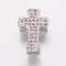 Brass Cubic Zirconia Beads, Cross, Clear, Platinum, 14x9x3.5mm, Hole: 1mm