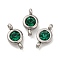 304 Stainless Steel Single Rhinestone Connector Charms, Flat Round Links, Stainless Steel Color, Med.Emerald, 12x6.5x4mm, Hole: 2mm