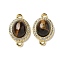 Brass Micro Pave Clear Cubic Zirconia Connector Charms, Natural Tiger Eye Oval Links, Real 18K Gold Plated, 19.5x13x6mm, Hole: 1.6mm
