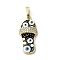 Brass Micro Pave Cubic Zirconia Pendants, with Enamel, Cadmium Free & Nickel Free & Lead Free, Real 18K Gold Plated, Slipper
 with Evil Eye, Black, 23x10.5x5mm, Hole: 3.5x5.5mm