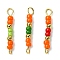 3Pcs Glass Seed Beads & Brass Rondelle Beaded Connector Charms, with 304 Stainless Steel Double Loops, Golden, Orange, 24x3x3mm, Hole: 2.5mm, 1pc/style, 3 Styles