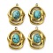 Dyed Synthetic Turquoise Pendants, 304 Stainless Steel Oval Charms, Golden, 20.5x16x6.5mm, Hole: 1.5mm