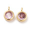 Brass Micro Pave Cubic Zirconia Charms, Cadmium Free & Nickel Free & Lead Free, Flat Round, Real 18K Gold Plated, Pink, 9x6x3.5mm, Hole: 2mm