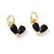 Rack Plating Brass Cubic Zirconia Charms, with Jump Ring, Cadmium Free & Lead Free, Real 18K Gold Plated, Heart, Black, 8x7x3mm, Jump Ring: 5x1mm,  3.5mm Inner Diameter