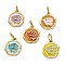 304 Stainless Steel Enamel Pendants, with Jump Ring, Flat Round with Flower Charm, Real 14K Gold Plated, Ion Plating(IP), Mixed Color, 15.5x13.5x2.5mm, Hole: 5x3mm