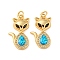 Brass Micro Pave Cubic Zirconia with Synthetic Opal Pendants, with Jump Ring, Cadmium Free & Lead Free, Fox, Real 18K Gold Plated, 23x13x4mm