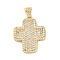 Brass Micro Pave Cubic Zirconia Pendants, Cadmium Free & Lead Free, Cross Charms, Real 16K Gold Plated, 28.5x23x3.5mm, Hole: 5mm
