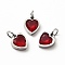 304 Stainless Steel Pendants, with Cubic Zirconia and Jump Rings, Single Stone Charms, Heart, Stainless Steel Color, Dark Red, 9x8x3mm, Hole: 3.6mm