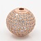 CZ Jewelry Findings Brass Micro Pave Cubic Zirconia Round Beads, Grade AAA, Lead Free & Cadmium Free & Nickel Free, Clear, Rose Gold, 20mm, Hole: 3mm