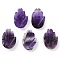 Natural Amethyst Pendants, Hansa Hands, 26~27x18.5~19x6~6.5mm, Hole: 1.5mm