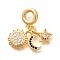 Brass Black & Clear Cubic Zirconia Sun & Star & Moon European Dangle Charms, Large Hole Pendants, Cadmium Free & Nickel Free & Lead Free, Real 18K Gold Plated, 29.5mm, Hole: 5mm