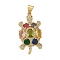 Tortoise Brass Micro Pave Cubic Zirconia Pendants, Long-Lasting Plated, Lead Free & Cadmium Free, Real 18K Gold Plated, 30x15x5.5mm, Hole: 4.5x3.5mm