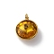 316 Stainless Steel Faceted Glass Pendants, Flat Round, Ion Plating(IP), Real 18K Gold Plated, with Loop, Yellow, 15.5x13.5x7mm, Hole: 2.5mm