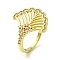 Brass Micro Pave Cubic Zirconia Open Cuff Rings, Cadmium Free & Lead Free, Hollow Leaf, Real 16K Gold Plated, US Size 7 1/2(17.7mm)