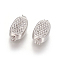 Rhodium Plated 925 Sterling Silver Box Clasps, with Cubic Zirconia, with 925 Stamp, Oval, Platinum, Clear, 18x8x7mm, Hole: 1mm