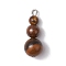 Natural Tiger Eye Round Beaded Pendants, Gourd Charms with Platinum Tone Iron Loops, 20.5~24x8~8.5mm, Hole: 1.5~3mm