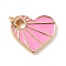 Rack Plating Brass Enamel Pendants, with Jump Ring, Long-Lasting Plated, Real 18K Gold Plated, Heart, Pearl Pink, 17x16x2mm, Jump Ring: 5x0.9mm, 3mm Inner Diameter