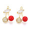 Brass Micro Pave Cubic Zirconia Pendants, Cadmium Free & Nickel Free & Lead Free, with Enamel, Cherry, with Jump Ring, Real 18K Gold Plated, 23x17x9mm, Hole: 3mm