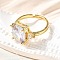 Brass Micro Pave Cubic Zirconia Finger Rings for Women, Oval, Rack Plating, Long-Lasting Plated, Lead Free & Cadmium Free, Clear, Inner Diameter: 17.6mm