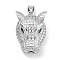 Brass Micro Pave Clear Cubic Zirconia Pendants, Cadmium Free & Nickel Free & Lead Free, Leopard Head, Platinum, 27.5x19.5x11mm, Hole: 6x4mm