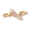 Brass Micro Pave Cubic Zirconia Fold Over Clasps, Nickel Free, with Glass, Leaf, Pearl Pink, 48mm, Hole: 7.5x3.5mm and 9x3.3mm