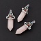 Natural Rose Quartz Big Pointed Pendants, 7 Chakra Faceted Bullet Charms, with Platinum Plated Brass Findings and Colorful Rhinestone, Cadmium Free & Lead Free, 55x22.5x16mm, Hole: 8x5mm