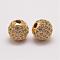 Brass Micro Pave Cubic Zirconia Beads, Round, Golden, 10x9.5mm, Hole: 2mm