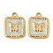 304 Stainless Steel Enamel Pendants, Square with Butterfly Charms, Ion Plating(IP), Real 18K Gold Plated, 19.5x15x2.5mm, Hole: 2mm