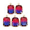 Gradient Color Glass Pendants, with Brass Prong Settings, Faceted, Rectangle, Light Gold, Blue, 24x14x6mm, Hole: 1.6mm