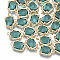 Glass Links connectors, with Brass Findings, Faceted, Rectangle, Golden, Teal, 16x9x3.5mm, Hole: 1.2mm