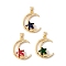 Rack Plating Brass Micro Pave Cubic Zirconia Pendants, Long-Lasting Plated, Cadmium Free & Lead Free, Moon & Star, Real 18K Gold Plated, Mixed Color, 22x17.5x7mm, Hole: 4x3mm