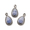 Natural Blue Lace Agate Teardrop Charms, with 304 Stainless Steel Settings, Stainless Steel Color, 11.5x6x4mm, Hole: 1.4~1.5mm