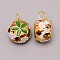 Iron Pendants, with Enamel Flower Pattern, Hollow, Green, 19~20x14.5x12mm, Hole: 4.5mm