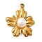 304 Stainless Steel Pendants, Flower Charm, with ABS Plastic Imitation Pearl, Ion Plating(IP), Real 18K Gold Plated, 22x19x7mm, Hole: 2mm