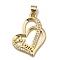 Brass Micro Pave Clear Cubic Zirconia Pendants, Long-Lasting Plated, for Mother's Day, with Snap on Bails, Heart with Word Mom, Real 18K Gold Plated, 25x18x2mm, Hole: 3.5x4mm