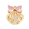 Brass Micro Pave Cubic Zirconia Pendants, Bowknot, Pink, Golden, 13x11x3.5mm, Hole: 1.4mm